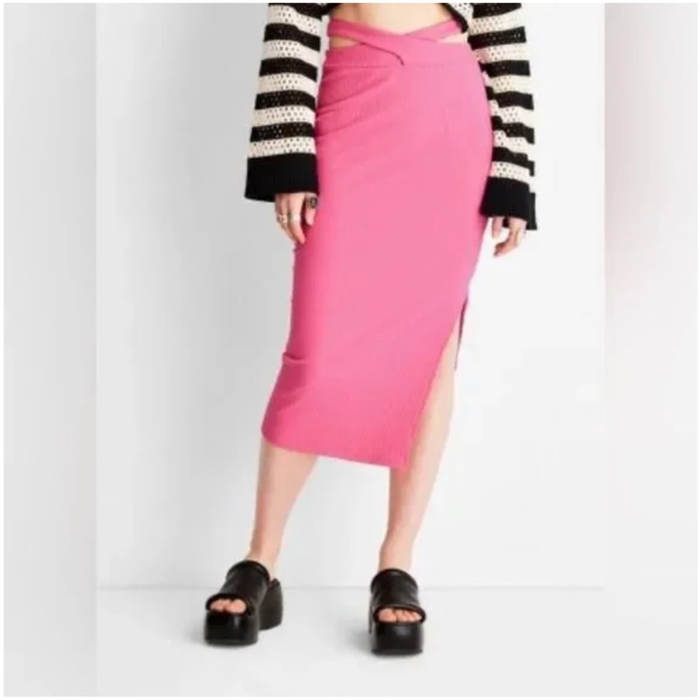 Future Collective Alani Noelle Women's Cross Waist Knit Ribbed Midi Skirt